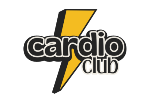 Logo of Cardio Club with a yellow lightning bolt on a white background